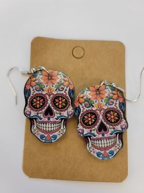 Colorful Sugar Skull Dangle Earrings